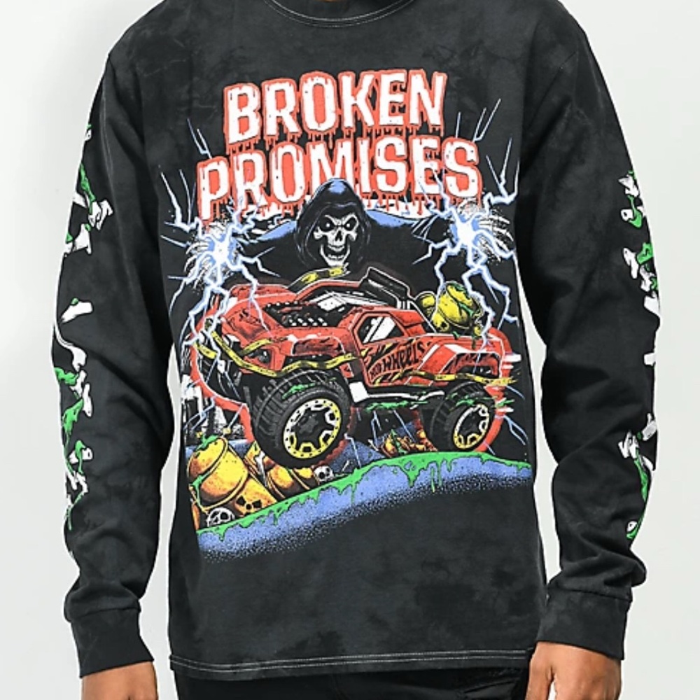 NWT Broken Promises x Hot Wheels Crazy Black Tie Dye Long Sleeve T-Shirt Small